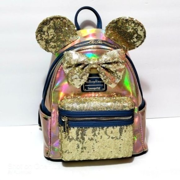 Loungefly Handbags - Walt Disney World 50th Anniversary Gold Blue EARidescant Loungefly Backpack NWT